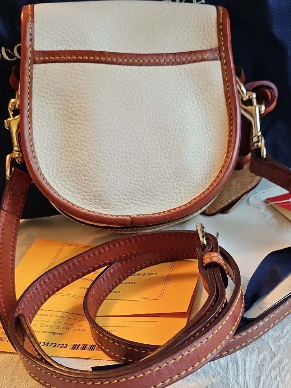 Dooney & Bourke Cream and Brown Leather Duck Crossbody - Picture 3 of 8
